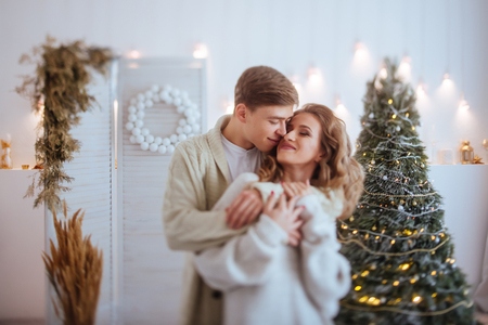 Happy love couple celebrate christmas holidaysの写真素材