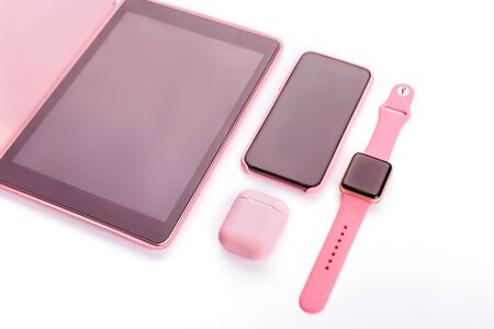 Up to date technology.Top view of diverse personal accessoryの写真素材