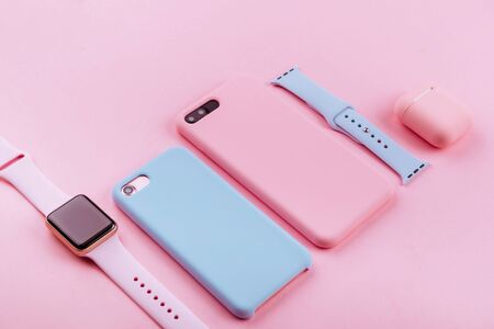 Up to date technology.Top view of diverse personal accessoryの写真素材