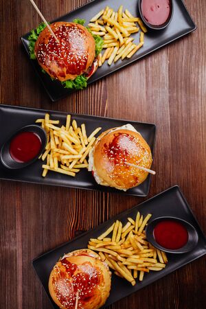 Close-up of home made burgersの写真素材