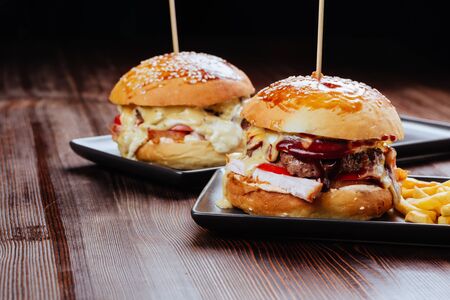 Closeup of home made burgersの写真素材