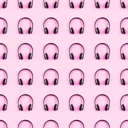 Wireless headphones on colorful background.の写真素材