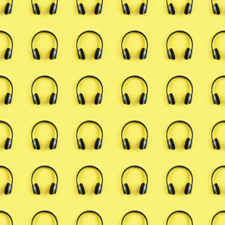 Wireless headphones on colorful background.の写真素材
