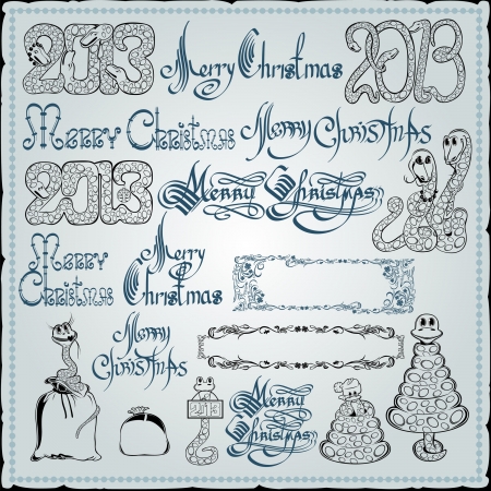 merry christmas snake element collectionのイラスト素材