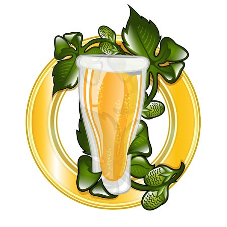 glossy icon glass of beer with hop leavesのイラスト素材
