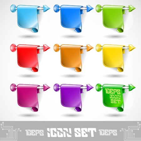 isolated glossy arrow icon set with banner nine colorのイラスト素材