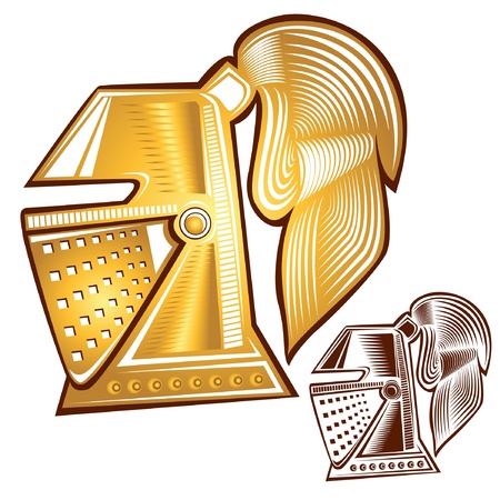 knight engraving golden helmet with silhouette copyのイラスト素材
