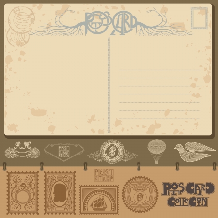 post card sample with post element and stampのイラスト素材