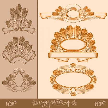 sheaf silhouete labels with ribbon and spicaのイラスト素材