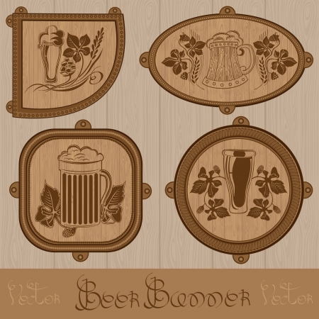 four different form wood banner with beer labelのイラスト素材