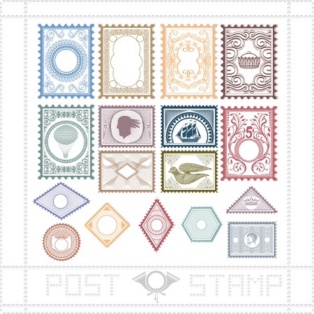 post stamp with pattern and objectのイラスト素材