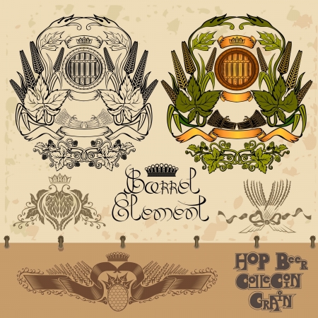 luxury hop beer grain element setのイラスト素材