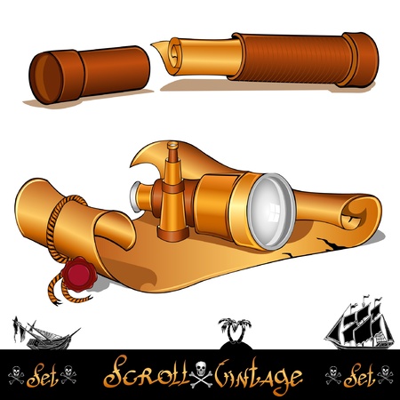 two vintage gold scrool or map isolatedのイラスト素材
