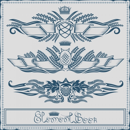beer label with ribbon crown grain hop elementのイラスト素材