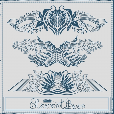 beer label with ribbon grain hop elementのイラスト素材