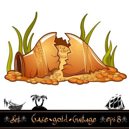 broken vintage vase wirh gold and treasureのイラスト素材