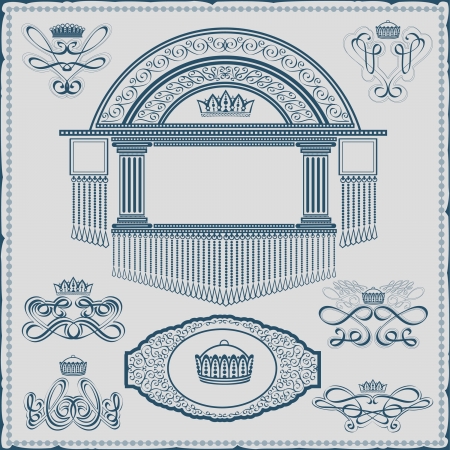 royal element engraving banner and monogramのイラスト素材