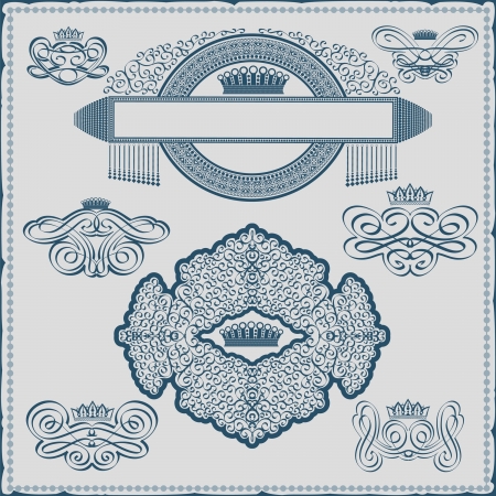 royal element engraving banner with crown and monogramのイラスト素材