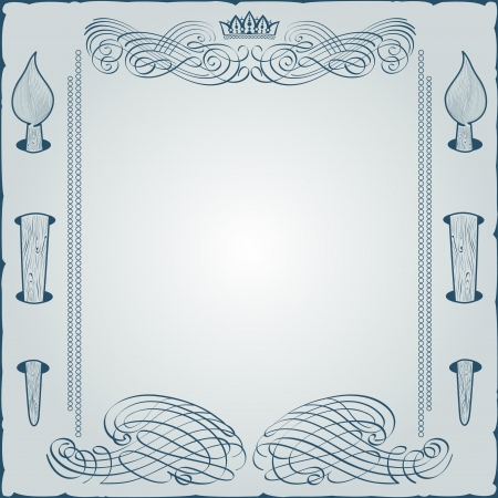 vintage engraving frame with monogram and brushのイラスト素材