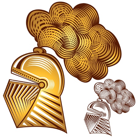 silhouette of knight golden helmet with featherのイラスト素材