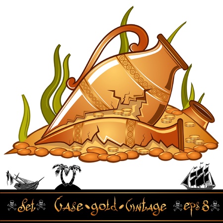 old broken vase on deep bottom with golldのイラスト素材