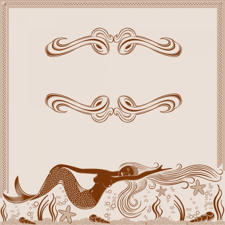mermaid engraving marine backgroundのイラスト素材