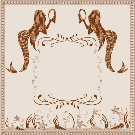 background vintage mermaid engraving marineのイラスト素材