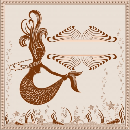 vintage background mermaid old engraving marineのイラスト素材