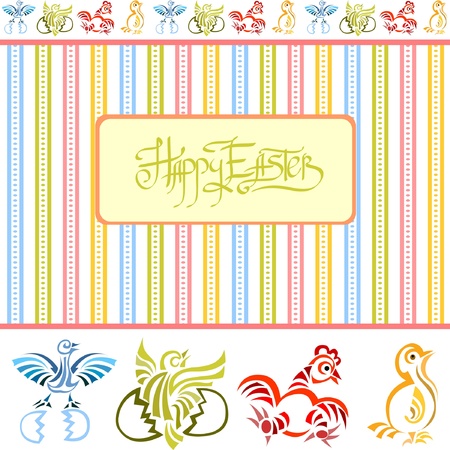 easter background with chicken bird cockのイラスト素材