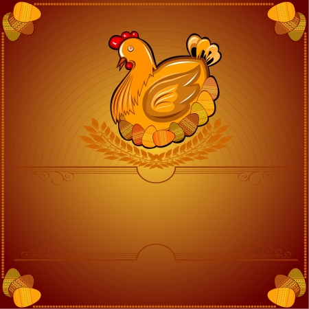 easter chicken hen wiith egg brown backgroundのイラスト素材