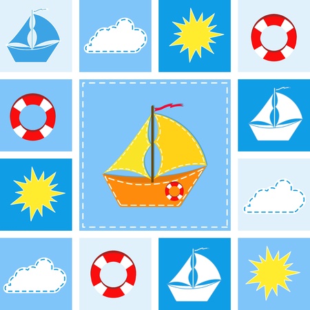 Blue background with ship. Vector illustration.のイラスト素材