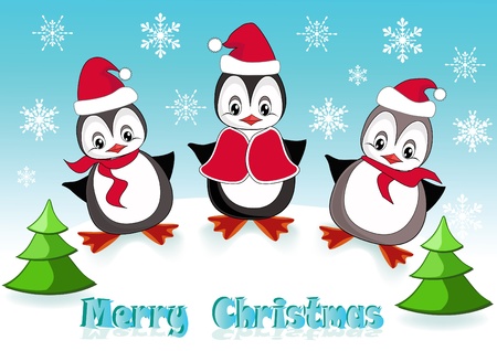 Baby penguins. Christmas postcard. Vector illustration.のイラスト素材
