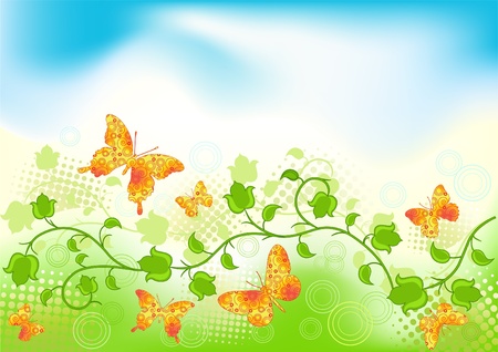 Floral background with butterfly. Vector illustration.のイラスト素材
