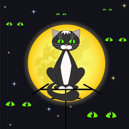 Cat and full moon. Vector illustration.のイラスト素材