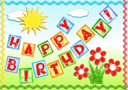 Birthday greetings. Needlework. Vector illustration.のイラスト素材