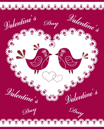 The decorated heart with birds and flowers. Vector illustration.のイラスト素材