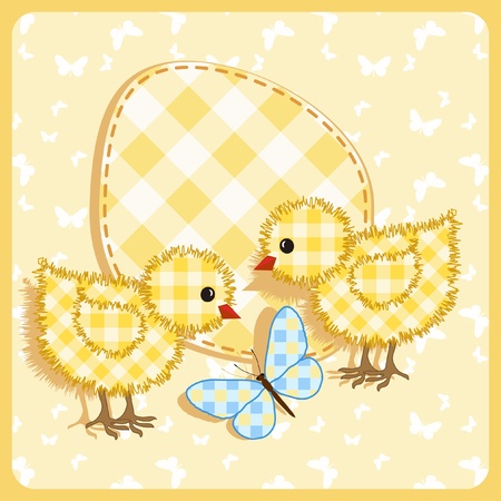 Baby card. Chickens with butterfly. のイラスト素材