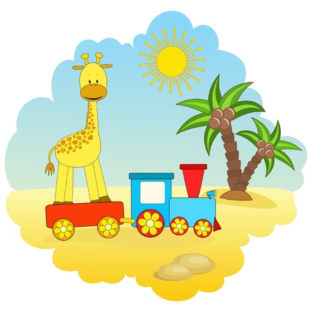 Baby giraffe and train. のイラスト素材