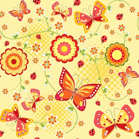 Floral seamless with butterfly.のイラスト素材