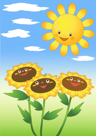 Sun and sunflowers.のイラスト素材