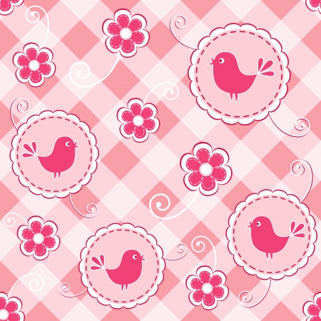 Baby pink seamless with bird   のイラスト素材