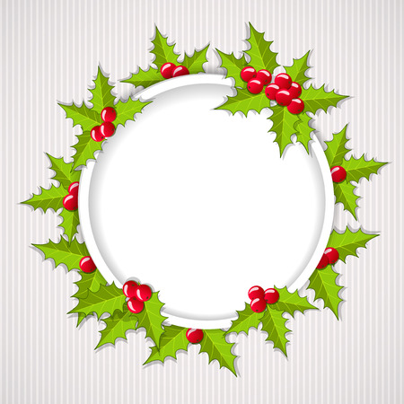 Greeting Christmas card with holly. Vector.のイラスト素材