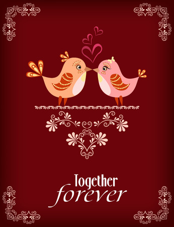 Two cute birds. Card for Valentine day. Vector illustration.のイラスト素材