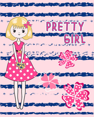 Cute young girl with flowers. T-shirt design. Vector illustration.のイラスト素材