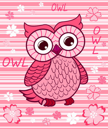 Cute owl on the colorfull background.  Vector print for children wear.のイラスト素材