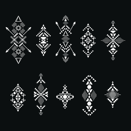 Collection of abstract geometric elements for tribal ornament. Vector.のイラスト素材