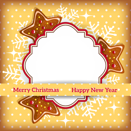 Christmas greeting card with gingerbread. Vector illustration.のイラスト素材