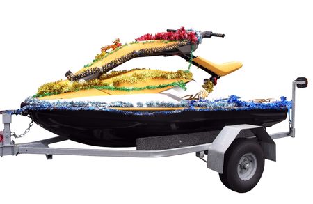 A Jetski decorated for christmas Isolated with clipping path       の写真素材