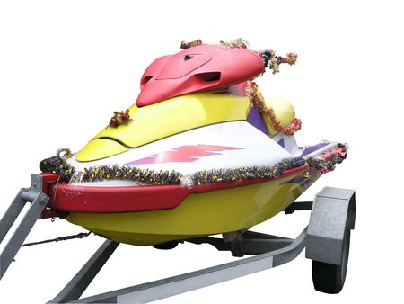 Jetski decorated with tinsel for Christmas      の写真素材