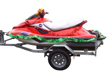 A red jetski with Christmas decorations        の写真素材